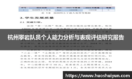 杭州攀岩队员个人能力分析与表现评估研究报告
